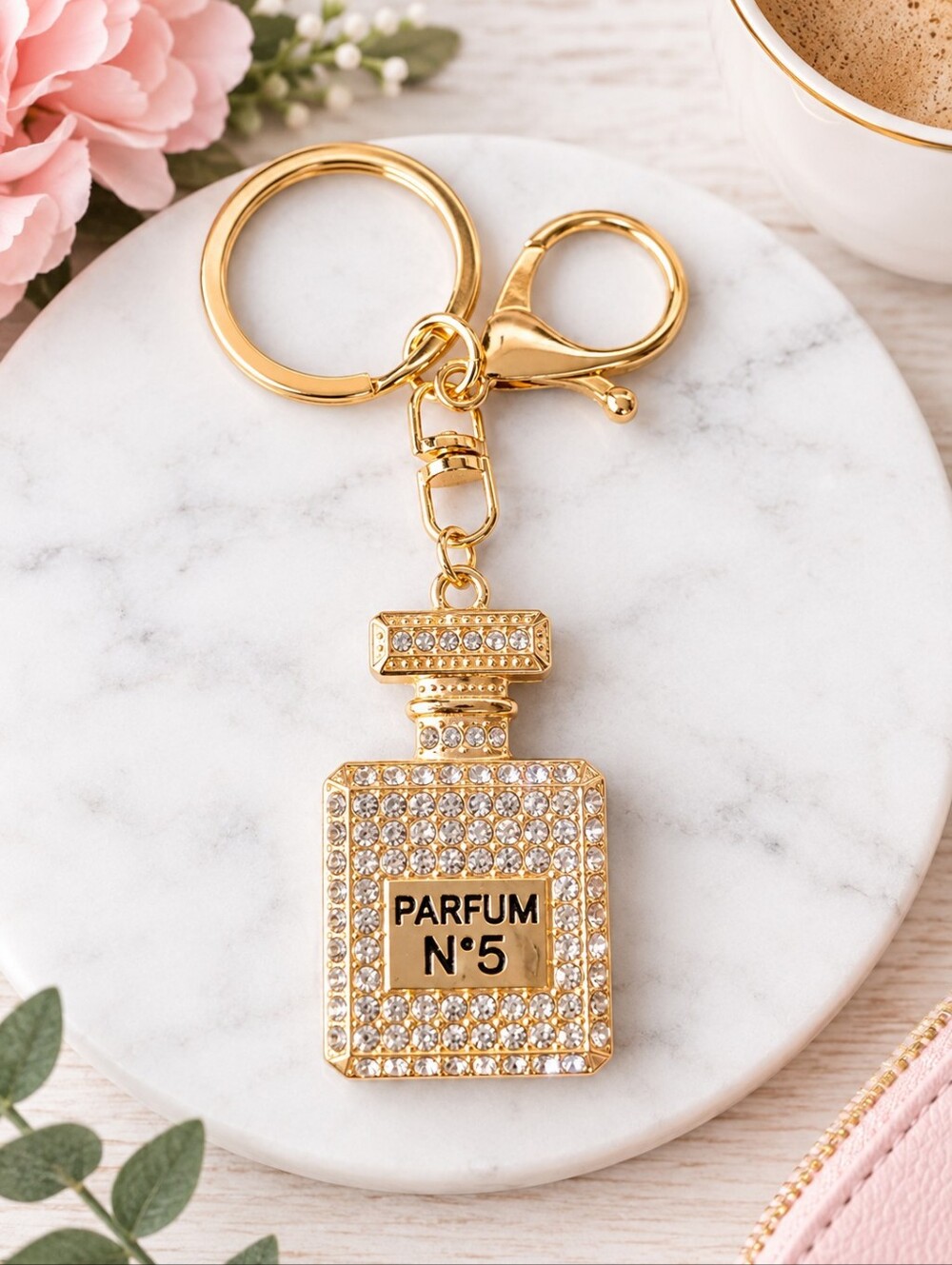 Gold Parfum N°5 Crystal Bottle Keychain - Elegant Women’s Accessory